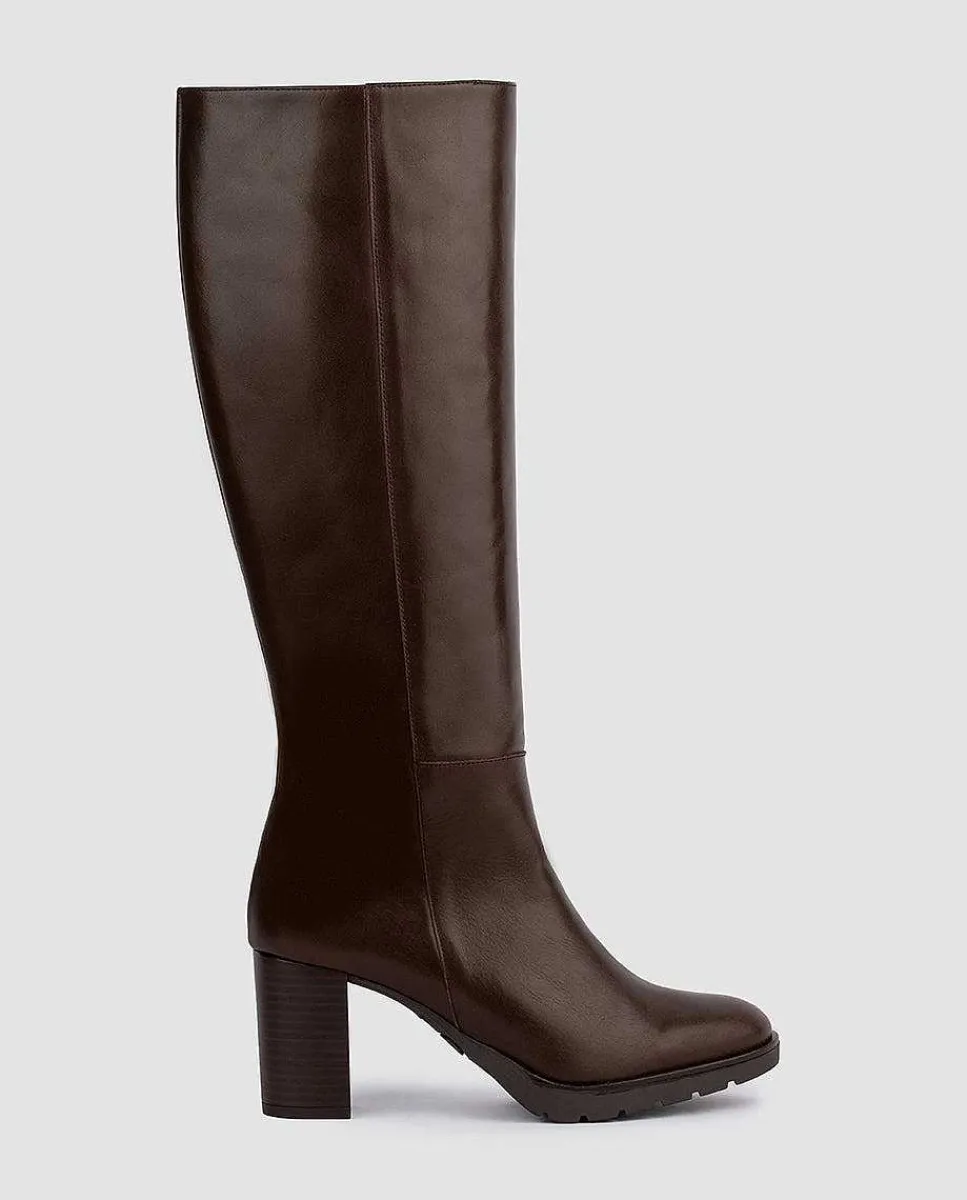 Store Botas Altas Con Tacon Lisa Ancho Especial Mujer Botas